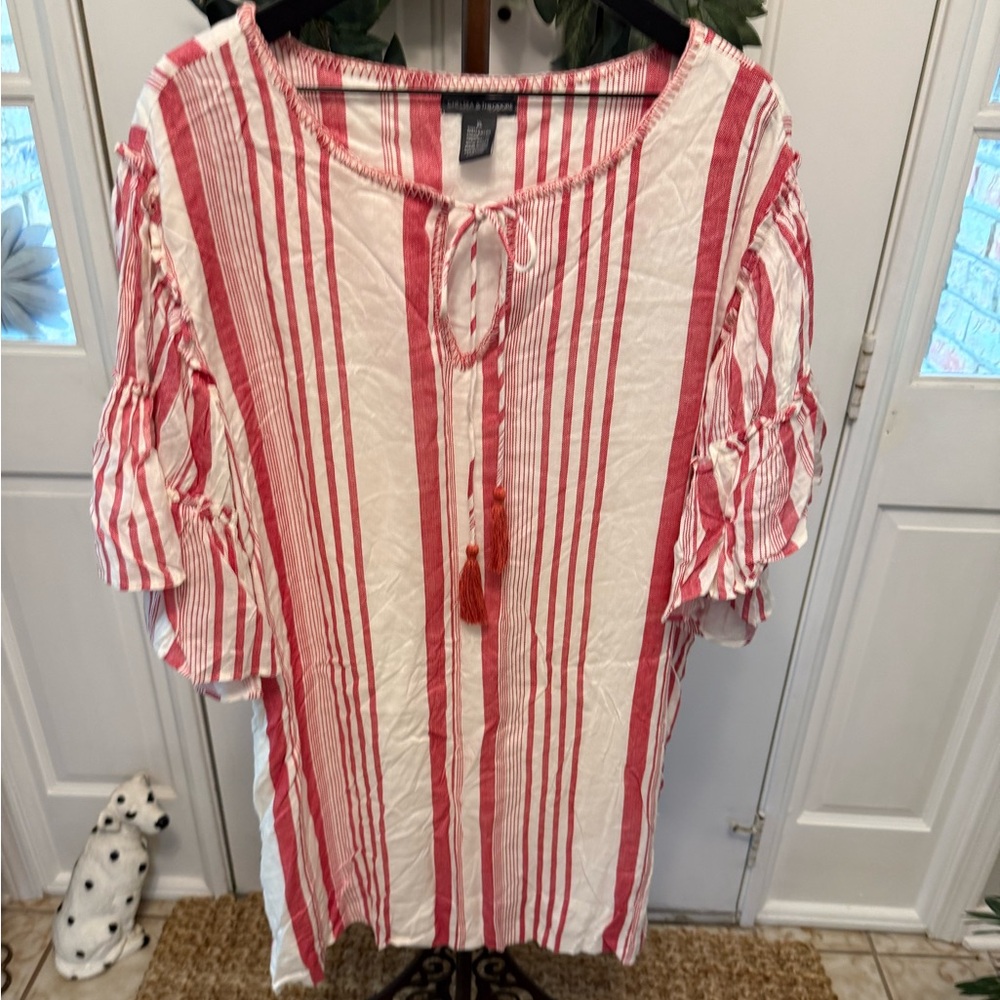 Chelsea & Theodore Vertical Mixed Stripes Red & White Shift Dress Shirt Dress XL
